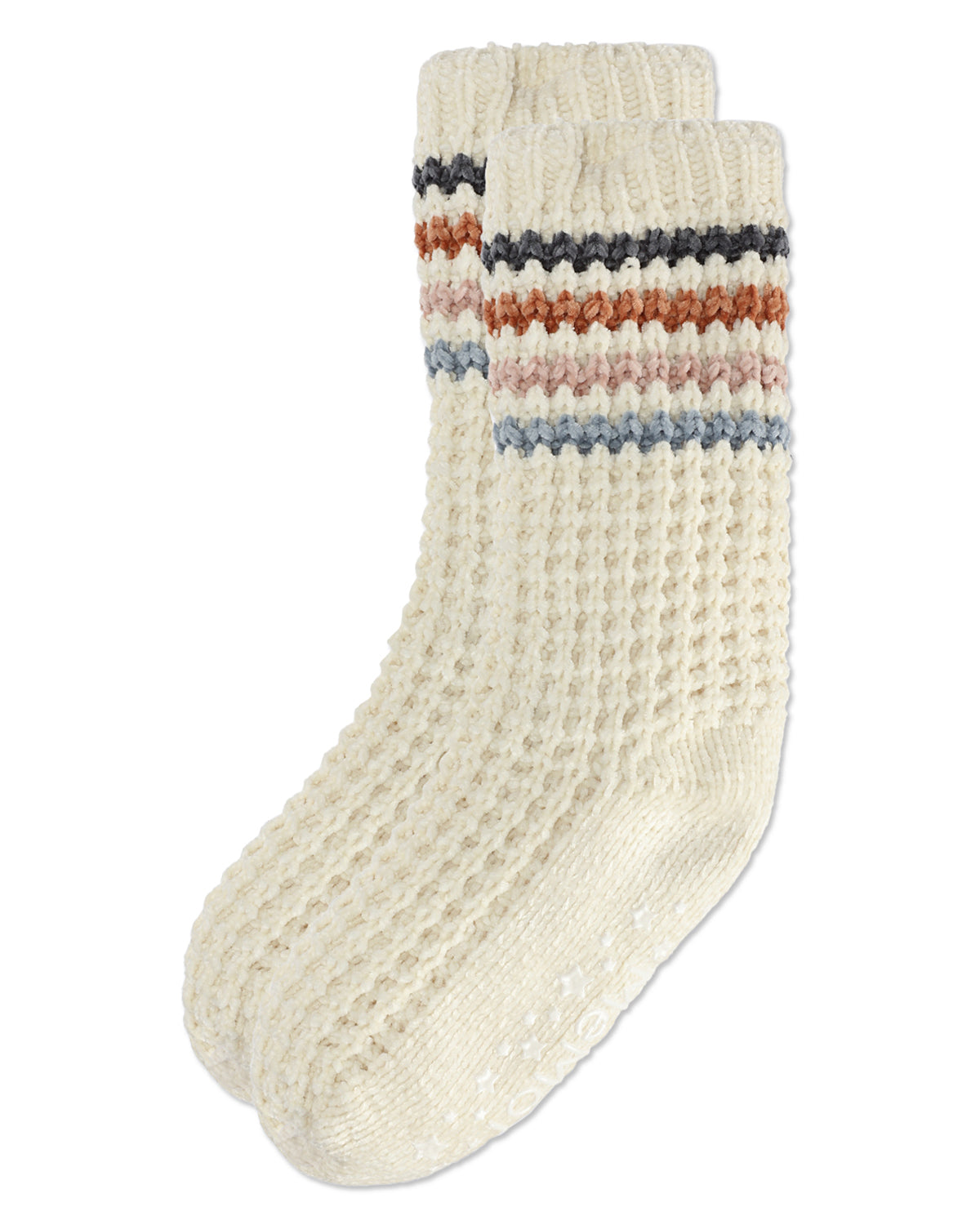 Women's Chunky Stripes Plush-Lined Slipper Crew Sock : Color: Navy