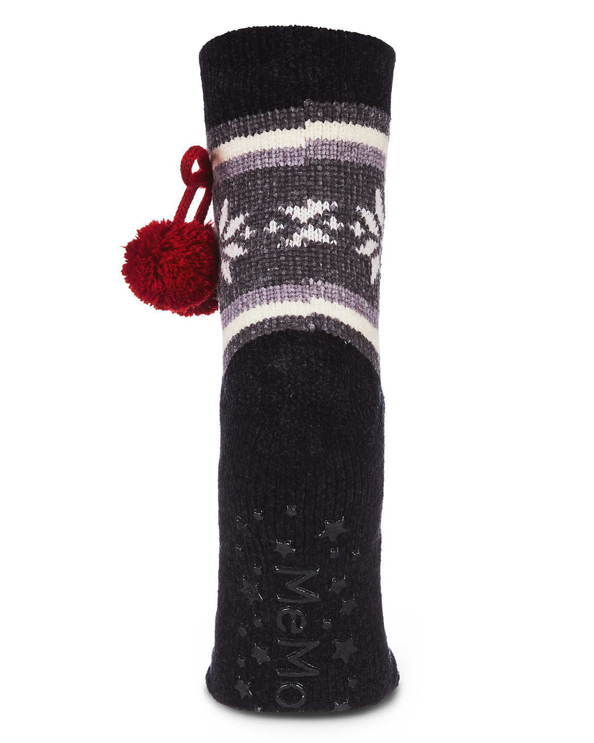 Women's Snowflake Pom Pom Plush-Lined Slipper Socks : Color: Black