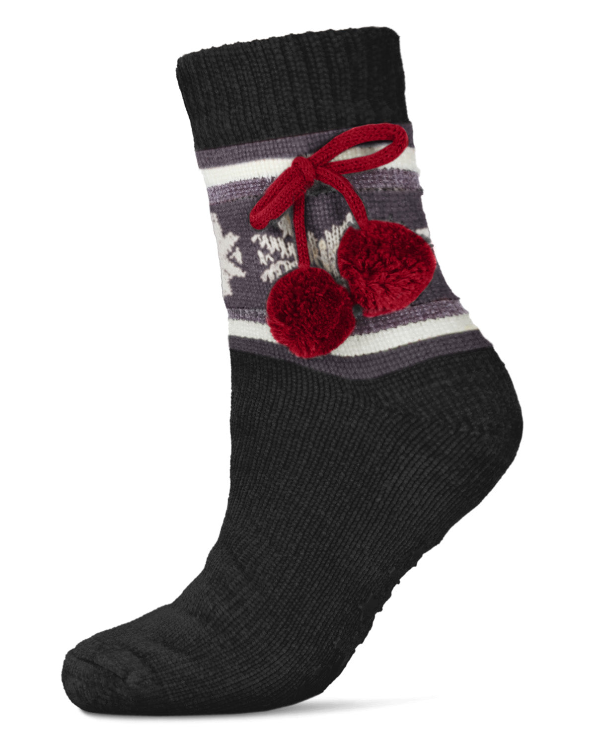 Women's Snowflake Pom Pom Plush-Lined Slipper Socks : Color: Black