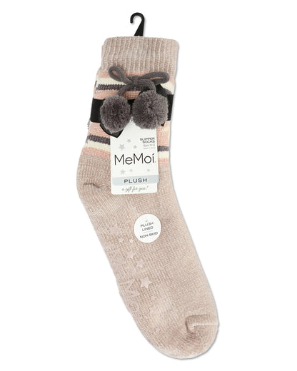 Women's Snowflake Pom Pom Plush-Lined Slipper Socks : Color: Black