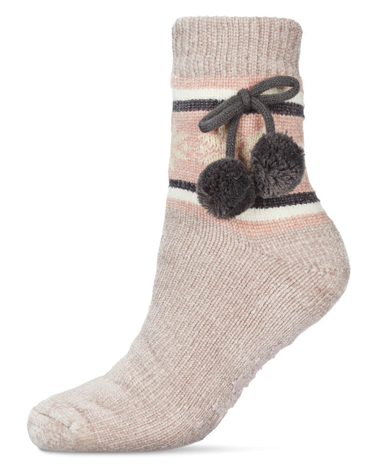 Women's Snowflake Pom Pom Plush-Lined Slipper Socks : Color: Taupe