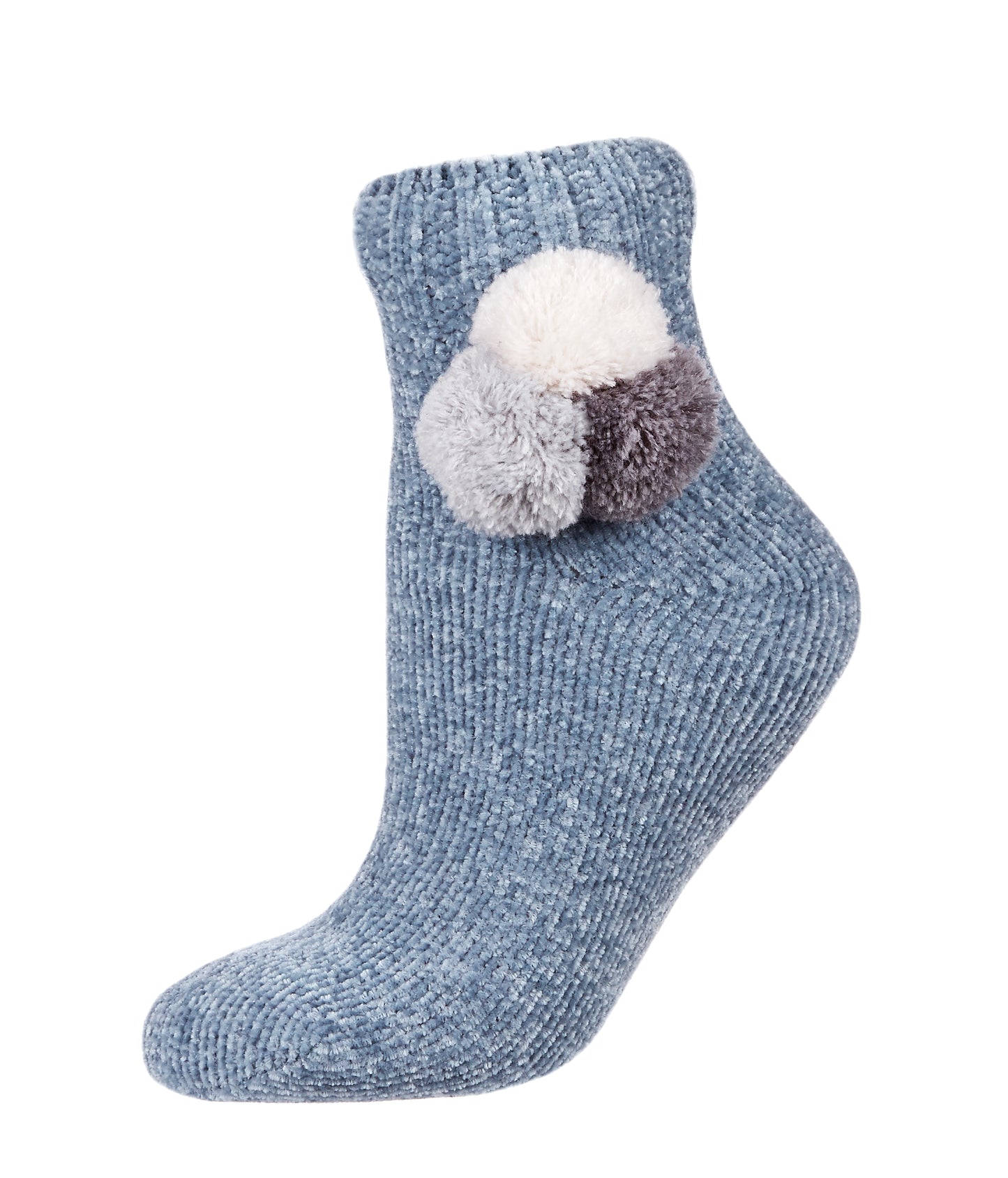 Women's Cozy Pom Pom PLush-Lined Slipper Sock Shorties : Color: Denim