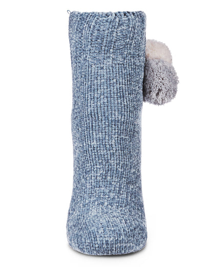 Women's Cozy Pom Pom PLush-Lined Slipper Sock Shorties : Color: Denim