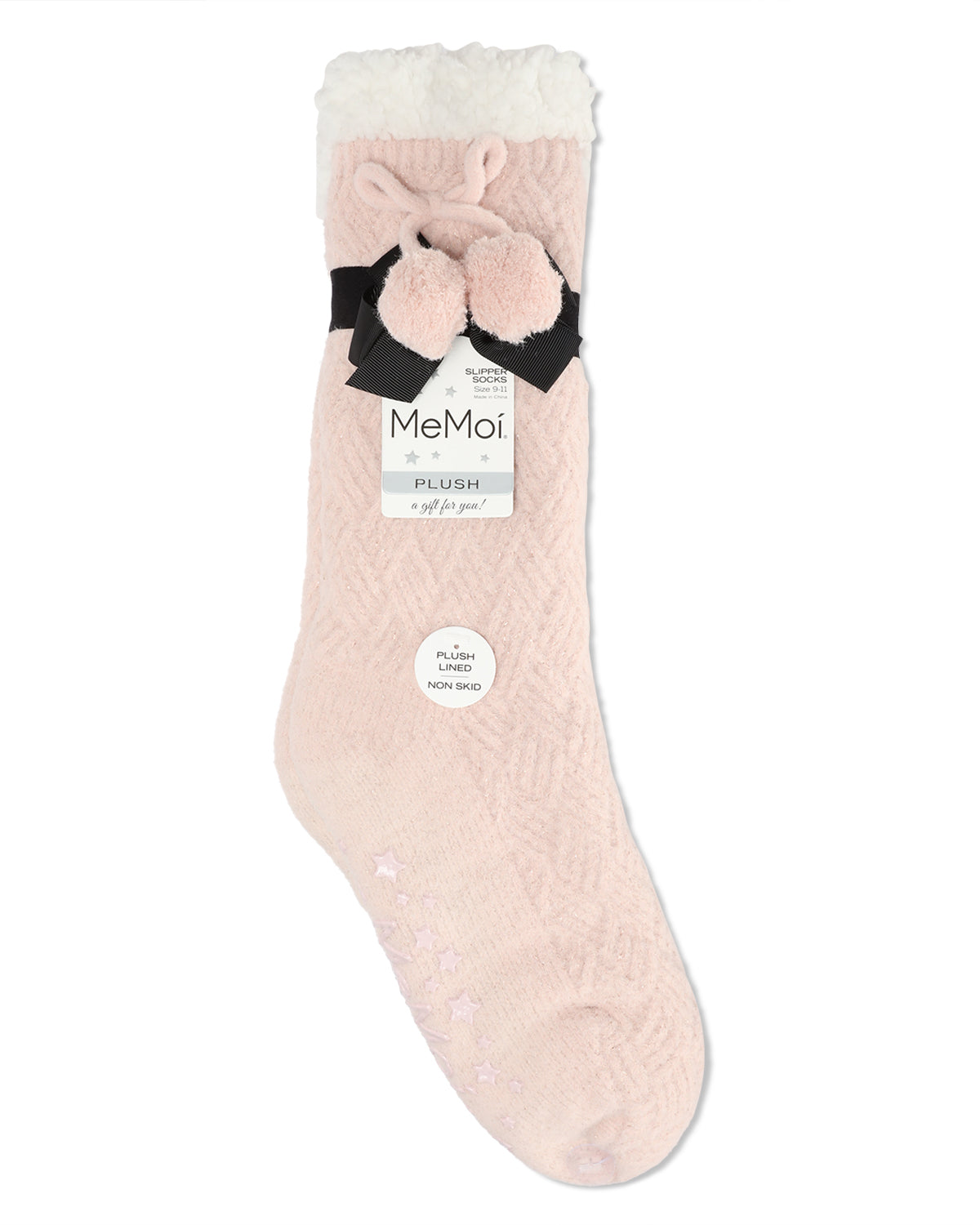 Women's Pair of Poms Plush-Lined Slipper Socks : Color: Pink