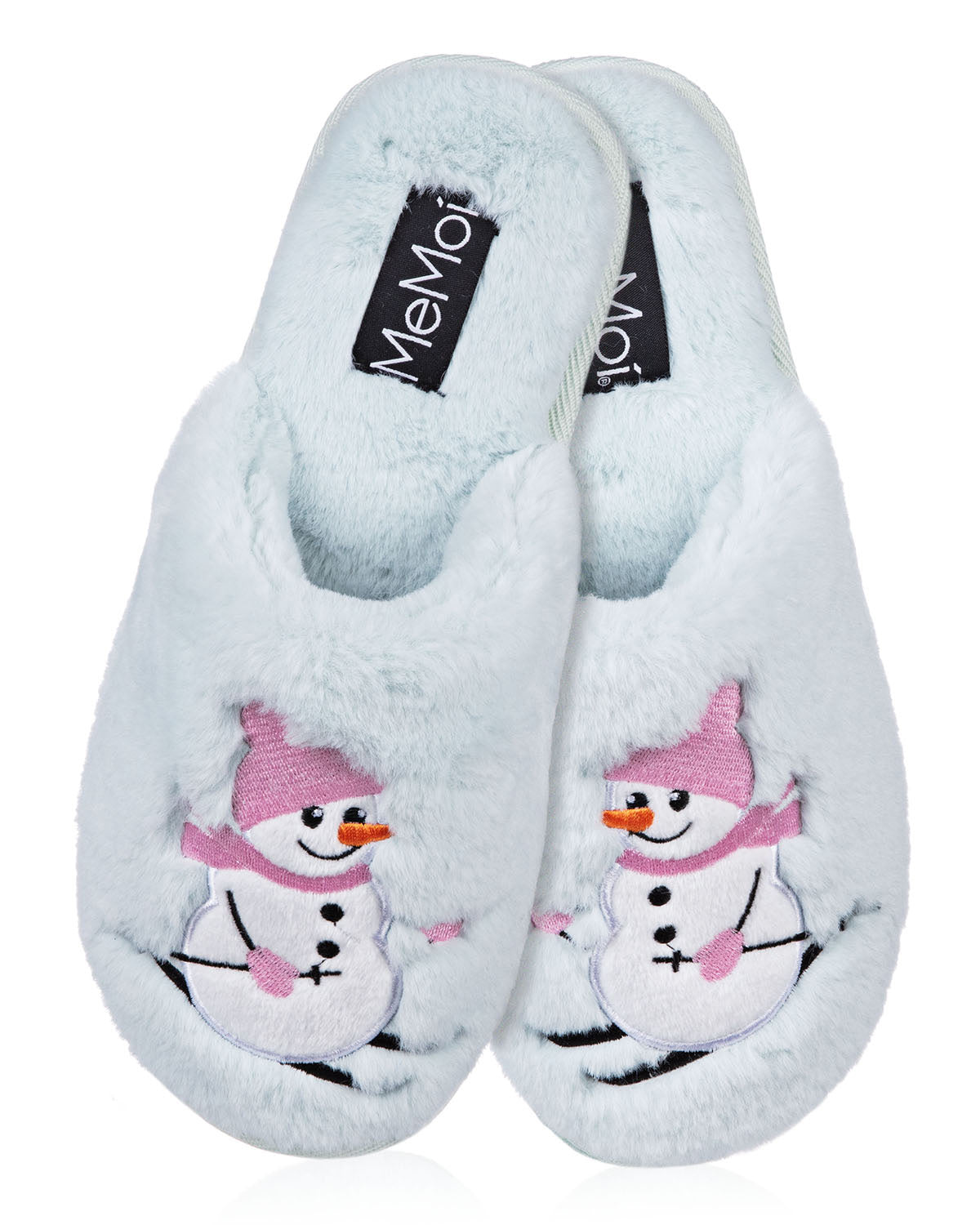 Women's Snowman Ski-Sons Hard Bottom Plush Slippers : Color: Light Blue