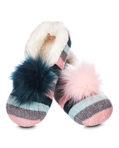 Stripe Chenille Interchangeable Pom Pom Slippers : Color: Pink