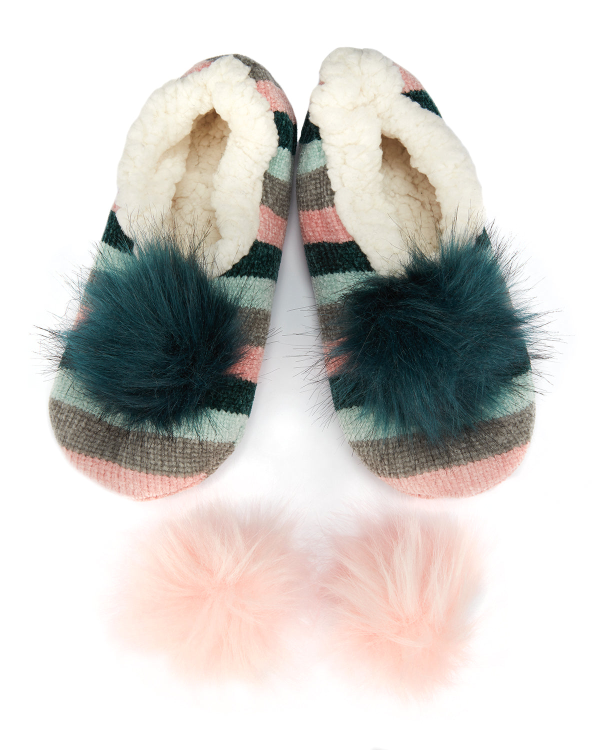 Stripe Chenille Interchangeable Pom Pom Slippers : Color: Pink