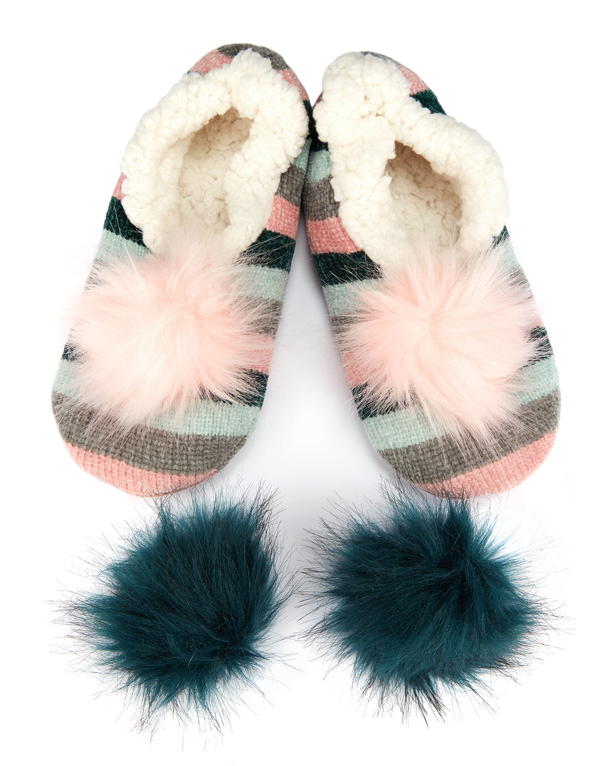 Stripe Chenille Interchangeable Pom Pom Slippers : Color: Pink