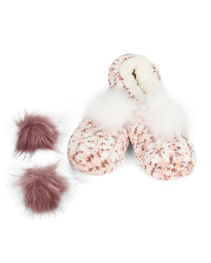 Speckled Chenille Interchangeable Pom Pom Slippers : Color: Pink
