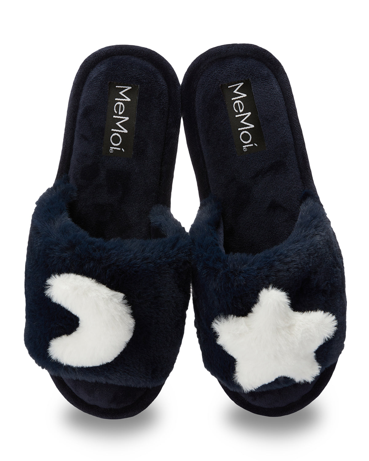 Women's Star and Moon Plush Slippers : Color: Midnight Blue