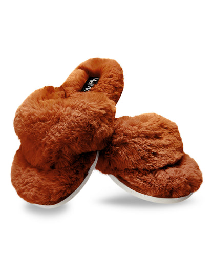 Women's Fuzzy Plush Thong Slippers : Color: Rust