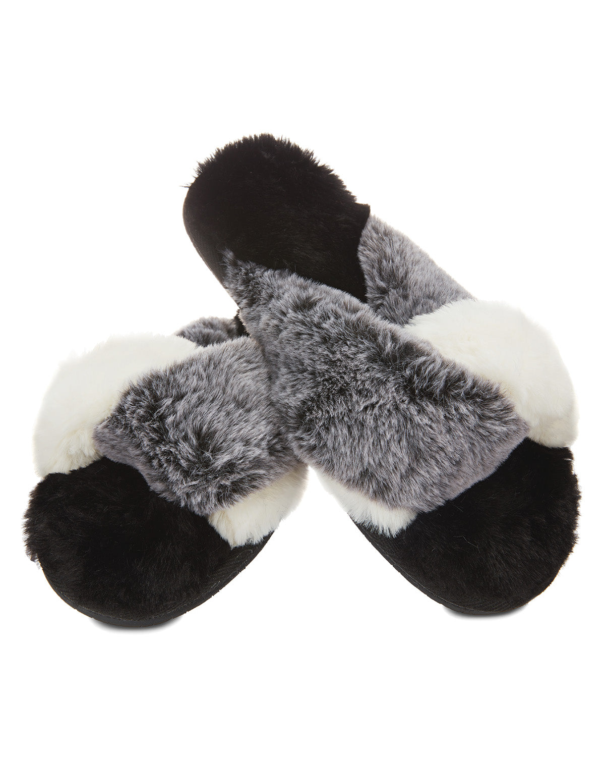 The Rita Plush Open-Toe Slippers : Color: Black