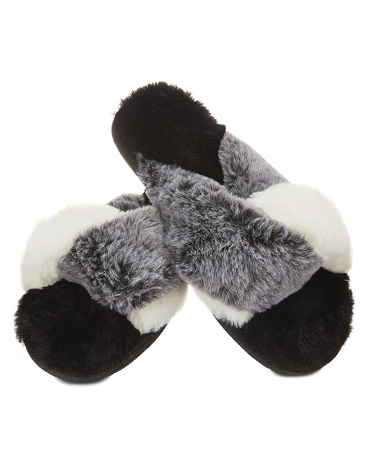 The Rita Plush Open-Toe Slippers : Color: Black