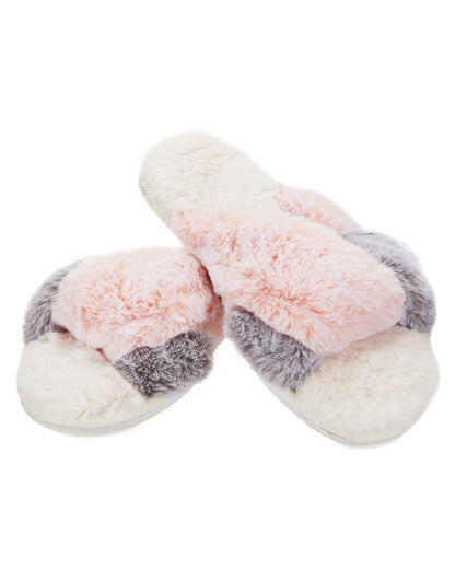 The Rita Plush Open-Toe Slippers : Color: Ivory