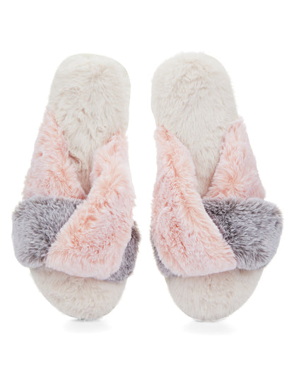 The Rita Plush Open-Toe Slippers : Color: Ivory