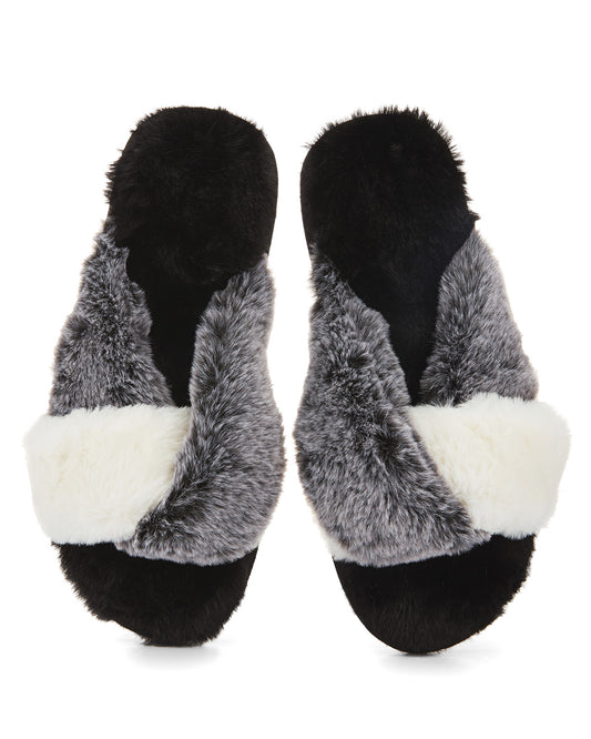 The Rita Plush Open-Toe Slippers : Color: Black