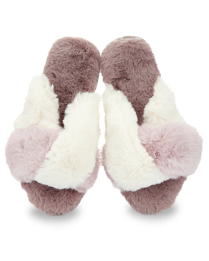 The Rita Plush Open-Toe Slippers : Color: Taupe