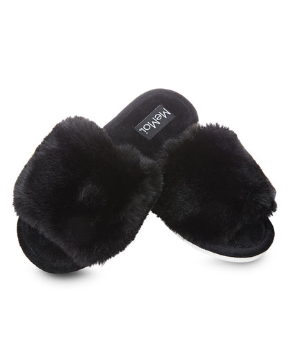 The Bette Plush Open-Toe Slipper : Color: Black