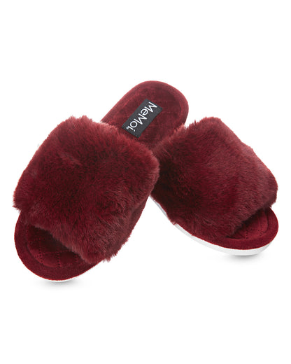 The Bette Plush Open-Toe Slipper : Color: Burgundy