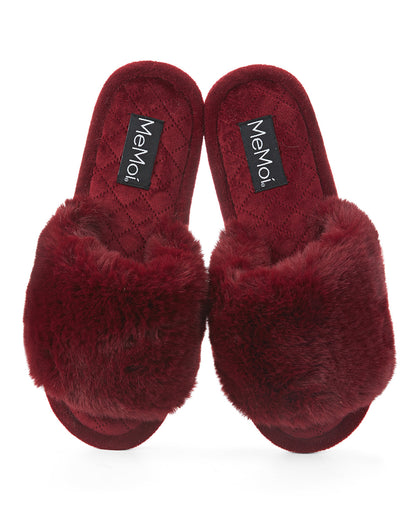 The Bette Plush Open-Toe Slipper : Color: Burgundy