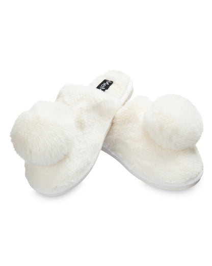 The Gloria Plush Pom-Pom Slippers : Color: Ivory