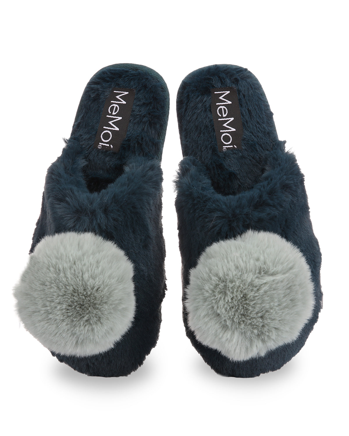 The Gloria Plush Pom-Pom Slippers : Color: Navy