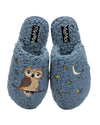 Women's Night Owl Hard Bottom Plush Slippers : Color: Denim