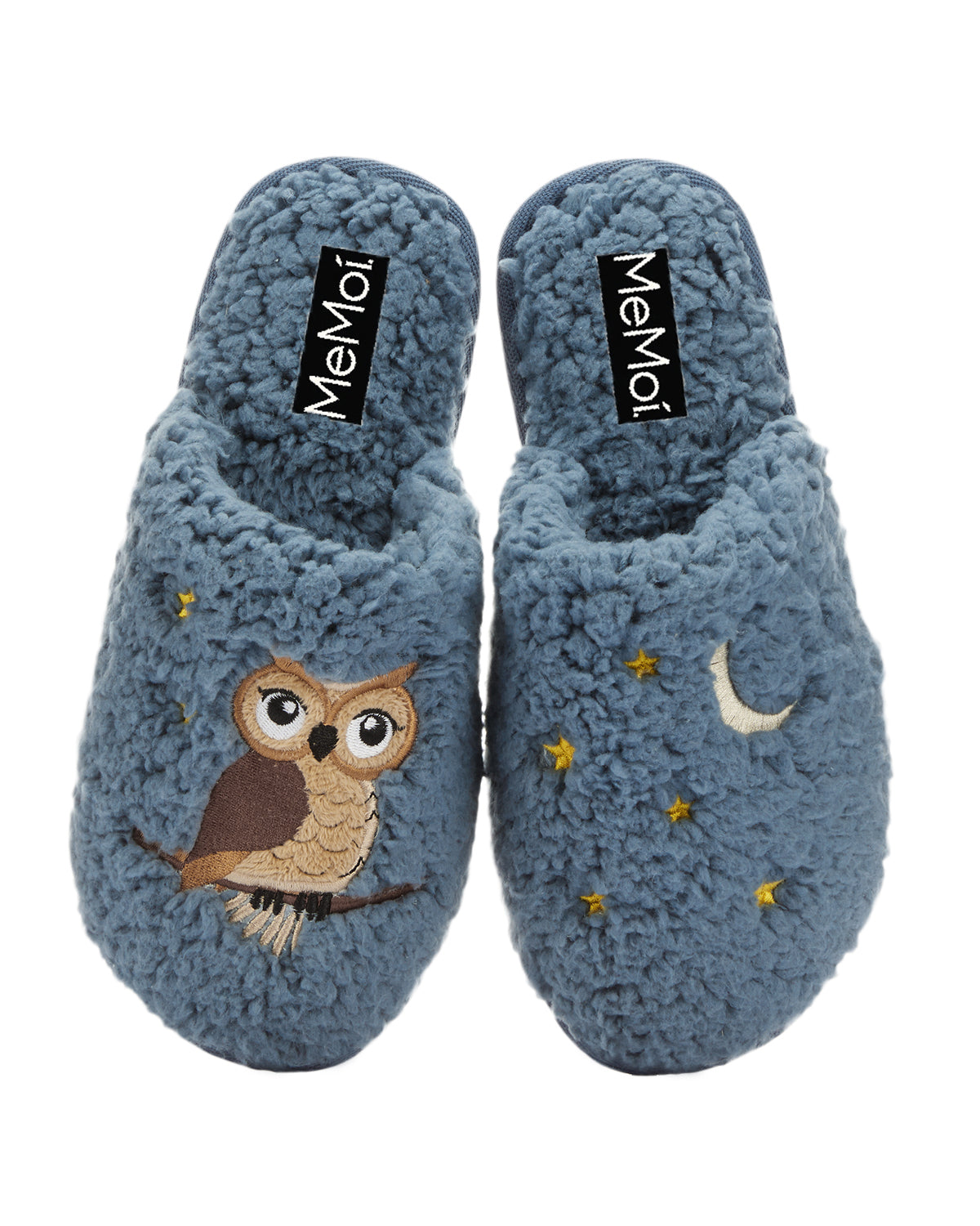 Women's Night Owl Hard Bottom Plush Slippers : Color: Denim