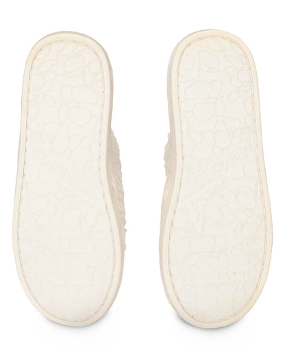 Women's Plaid Reindeer Plush Slippers : Color: Ivory