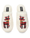 Women's Plaid Reindeer Plush Slippers : Color: Ivory