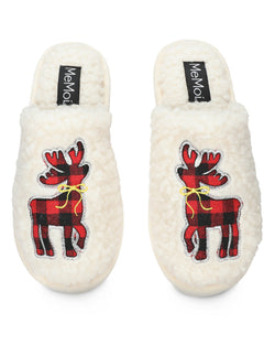 Women's Plaid Reindeer Plush Slippers