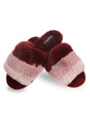 Women's Tonal Stripe Hard Bottom Plush Slippers : Color: Burgundy