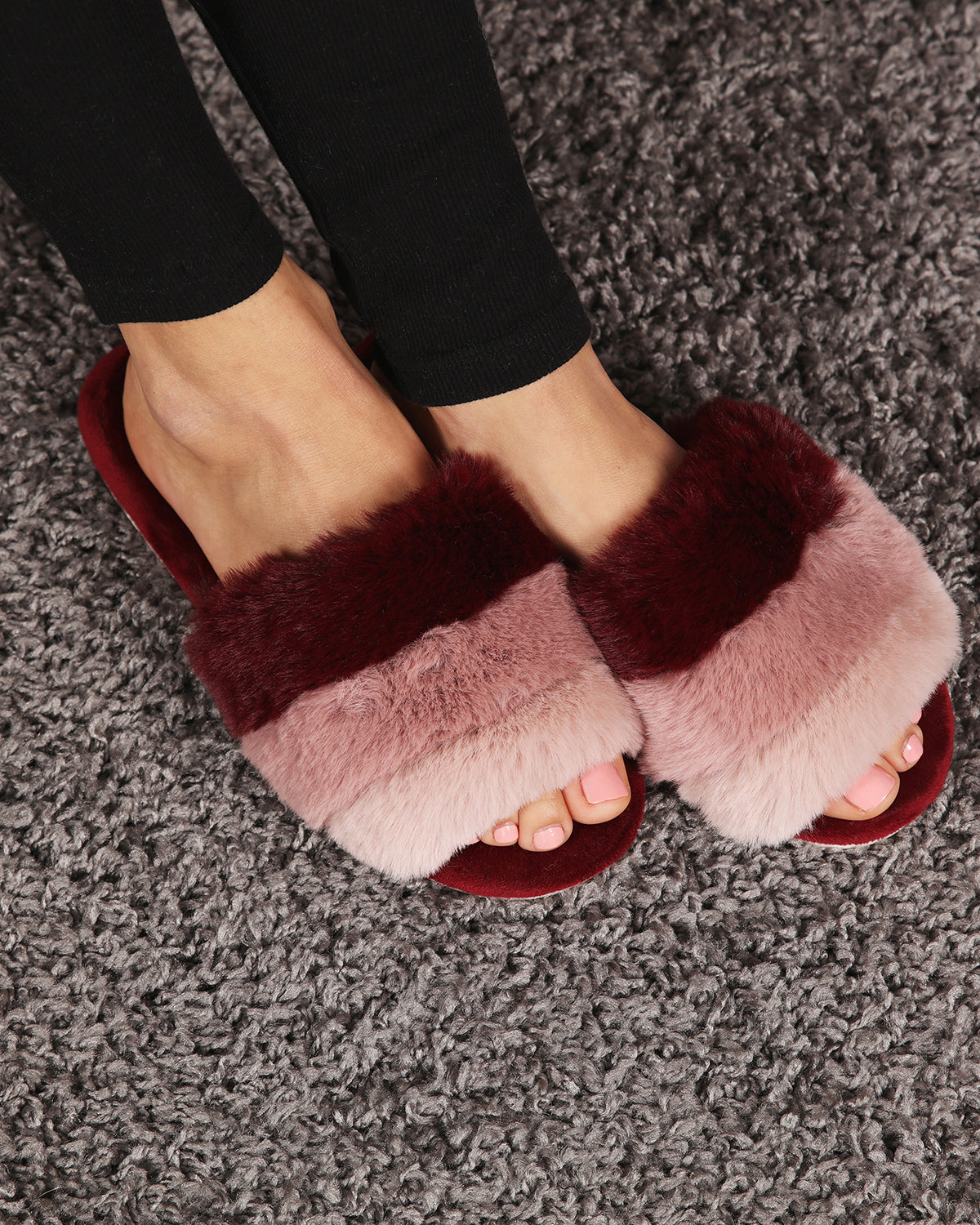 Women's Tonal Stripe Hard Bottom Plush Slippers : Color: Navy