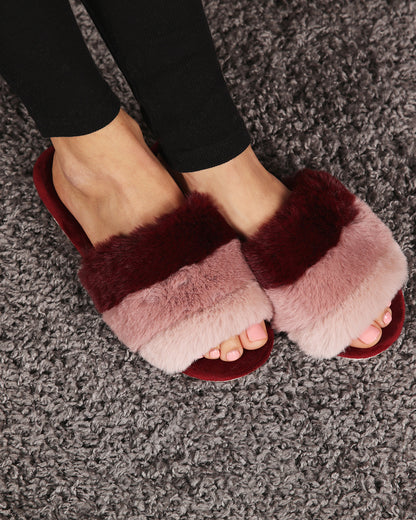 Women's Tonal Stripe Hard Bottom Plush Slippers : Color: Navy