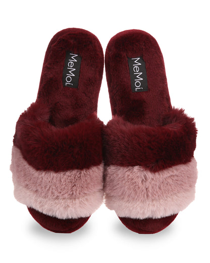 Women's Tonal Stripe Hard Bottom Plush Slippers : Color: Navy