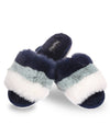 Women's Tonal Stripe Hard Bottom Plush Slippers : Color: Navy