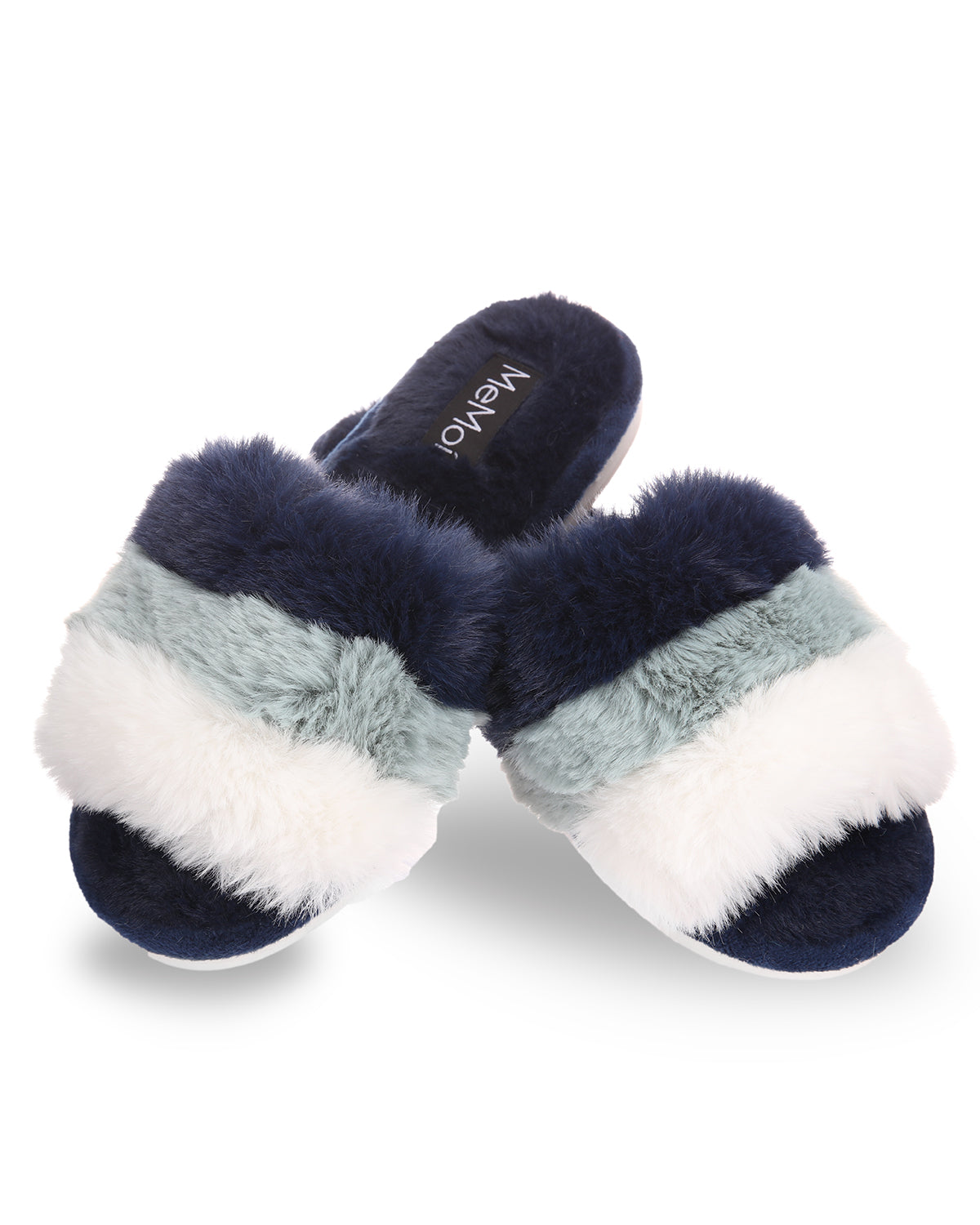 Women's Tonal Stripe Hard Bottom Plush Slippers : Color: Navy