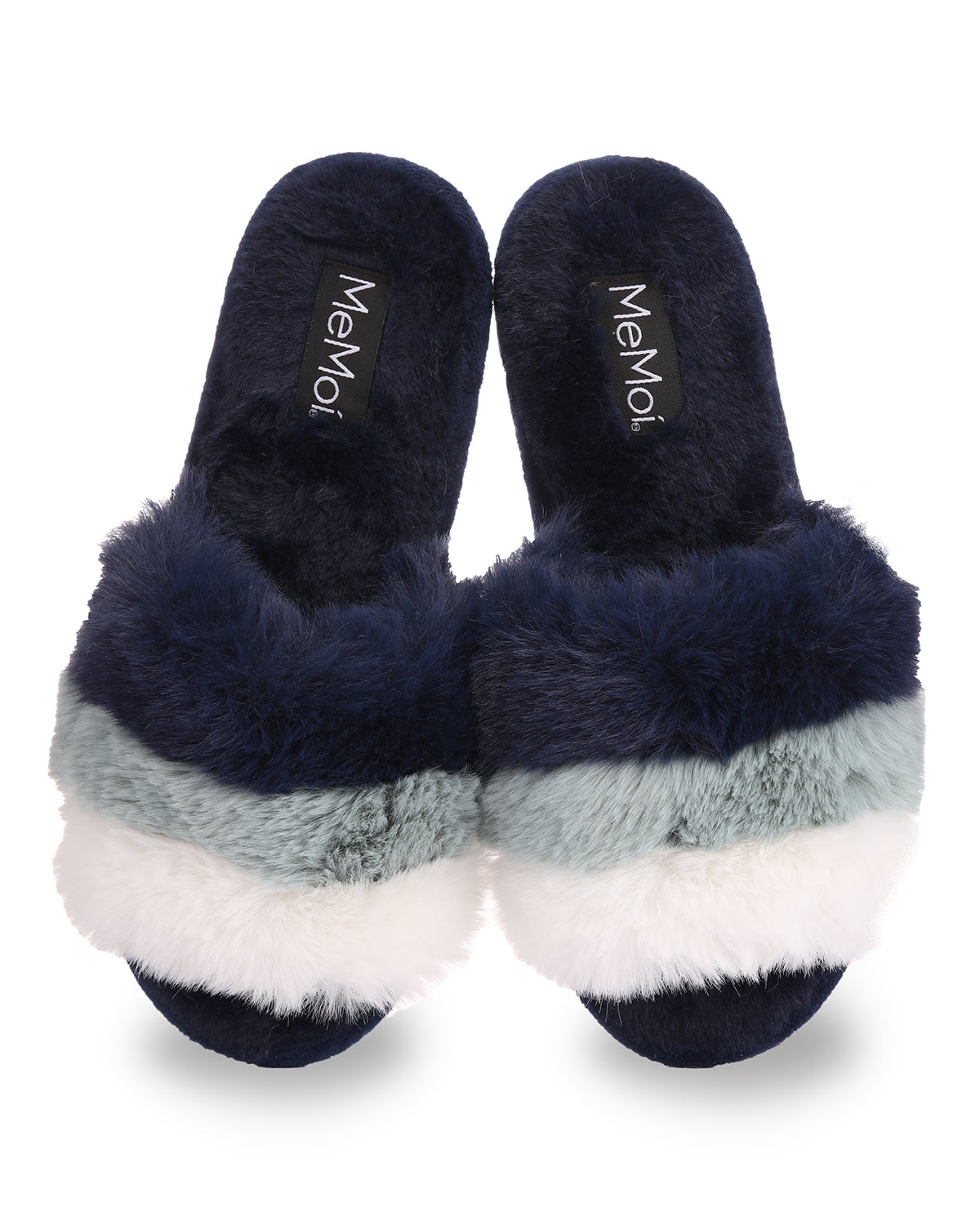 Women's Tonal Stripe Hard Bottom Plush Slippers : Color: Navy