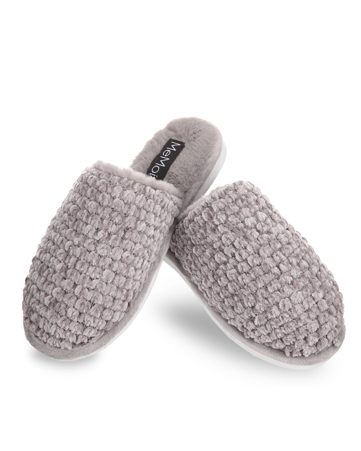 Women's Woven Chenille Textured Hard Bottom Plush Slippers : Color: Gray