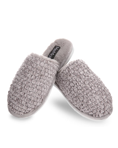 Women's Woven Chenille Textured Hard Bottom Plush Slippers : Color: Gray