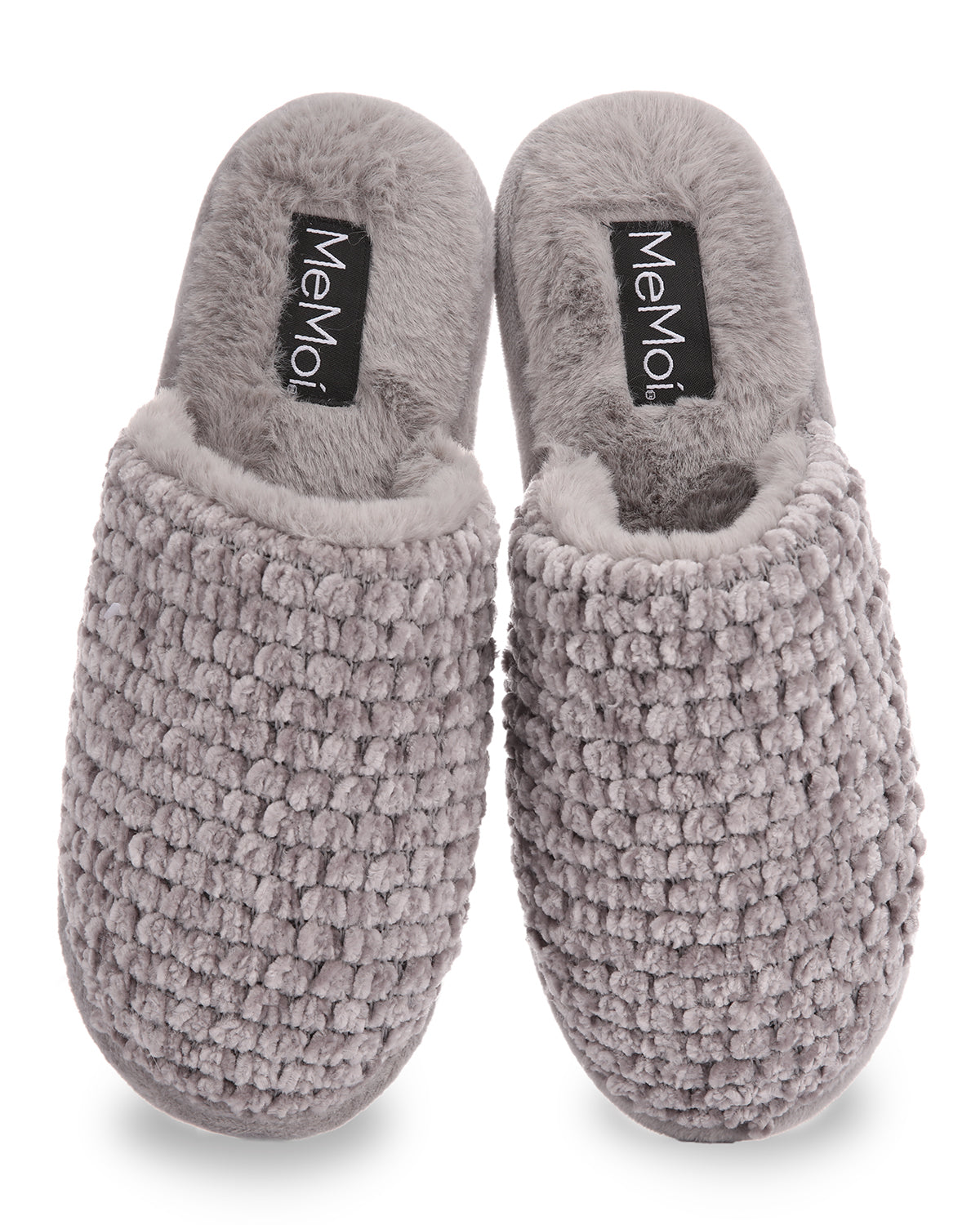 Women's Woven Chenille Textured Hard Bottom Plush Slippers : Color: Gray