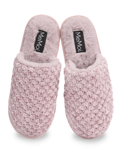 Women's Woven Chenille Textured Hard Bottom Plush Slippers : Color: Gray