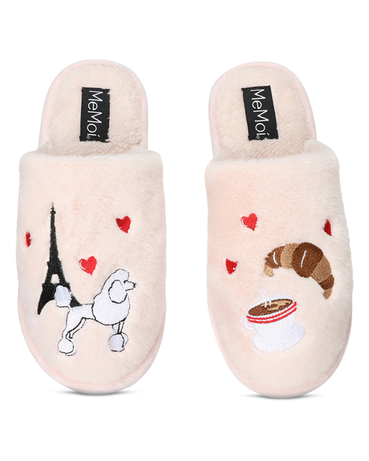Women's I Love Paris Plush Slippers : Color: Pale Blush