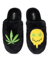 Women's Happy Weed Plush Slippers : Color: Black