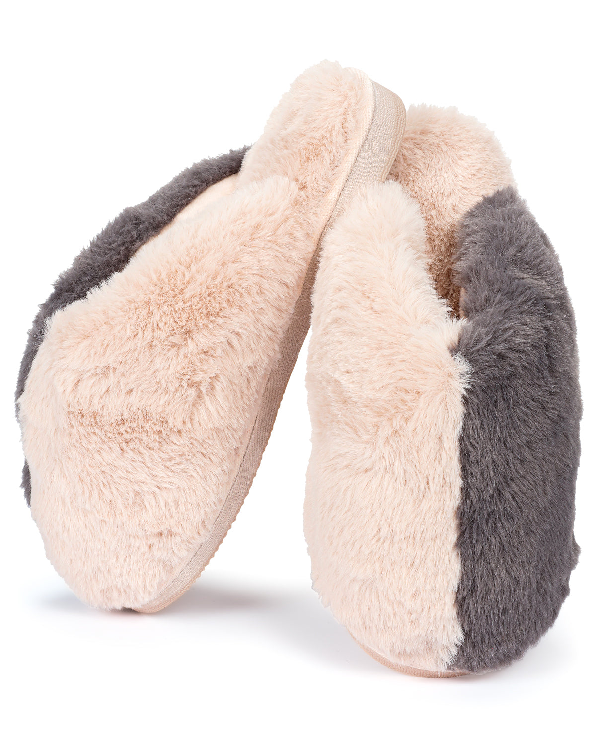 Women's Colorblock Plush Slippers : Color: Black-White