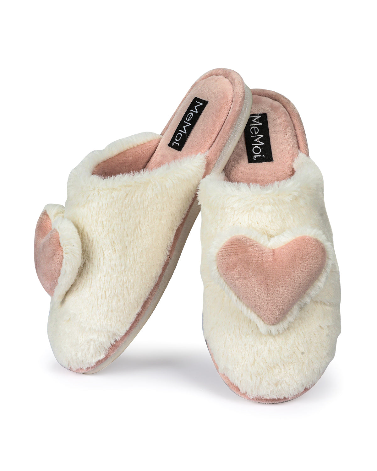 Women's 3D Heart Plush Slippers : Color: Ivory