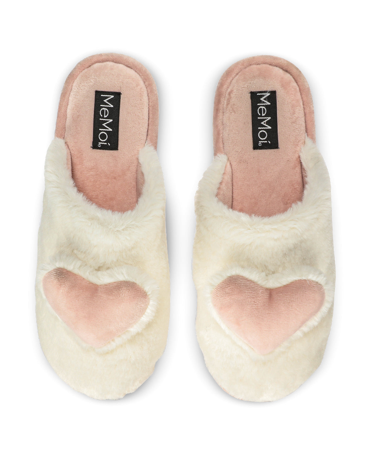 Women's 3D Heart Plush Slippers : Color: Ivory