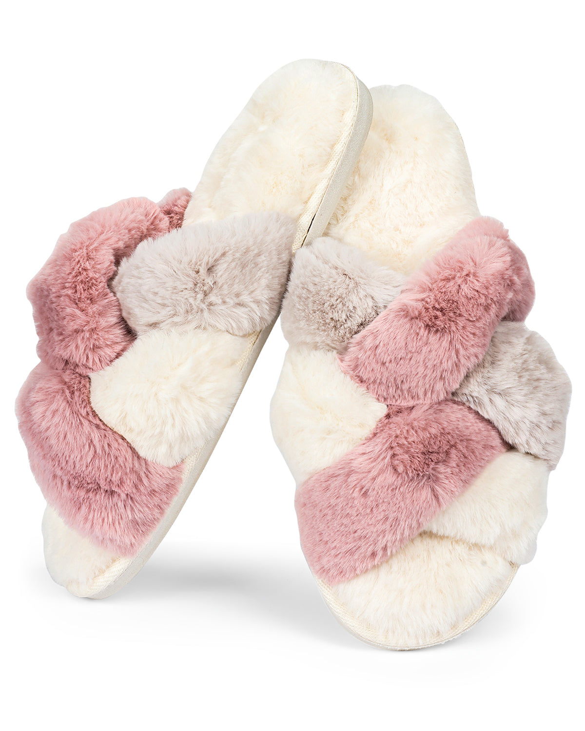 Women's Multi Weave Plush Slippers : Color: Ivory