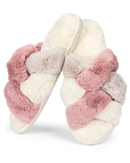 Women's Multi Weave Plush Slippers : Color: Ivory