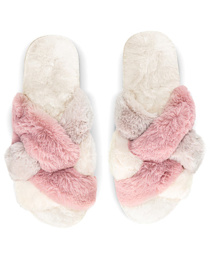 Women's Multi Weave Plush Slippers : Color: Ivory